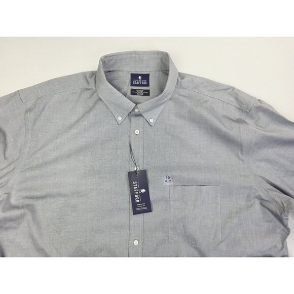 Stafford X-Tall Size 19 38-39 Mens Grey Button Down Long Sleeve Non Iron Oxford - Picture 10 of 10